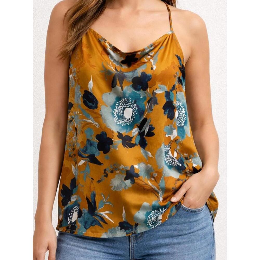 Stars Above - Gold‎ Floral Sleeveless Camisole Top - XL